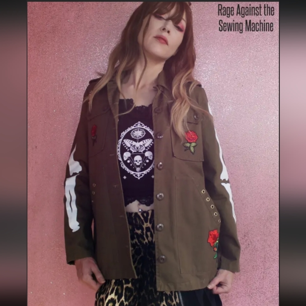 SOLD @MARKET BONE IN Iron fist custom WIPs by Rage Jackets! OOAK punk/goth - Picture 13 of 15